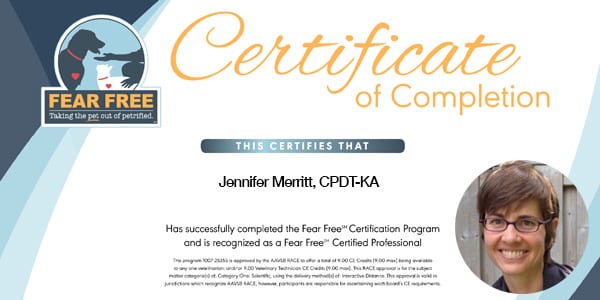 Fear Free Certification Recipient Jenn Merritt, CPDT-KA