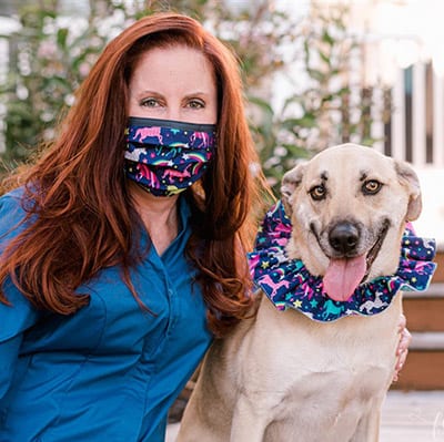 matching face masks and dog collar bandana